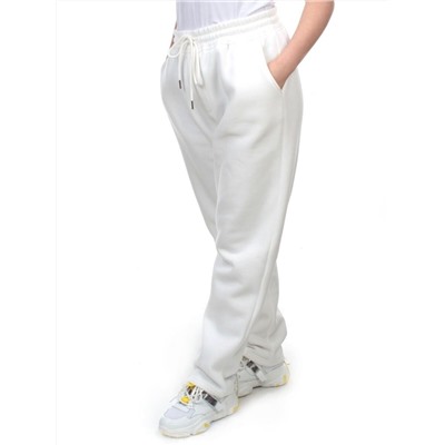 M055 WHITE Брюки спортивные женские на флисе (100% хлопок) 7986