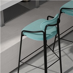 Стул барный Ror, Round, велюр, черный/светло-бирюзовый