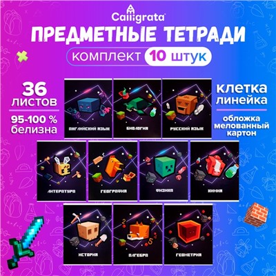 Набор предметных тетрадей А5, 36 листов Сalligrata «Пиксели», 10 предметов