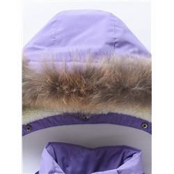 Парка зимняя подростковая для девочки с капюшоном и мехом фиолетового цвета 9532F