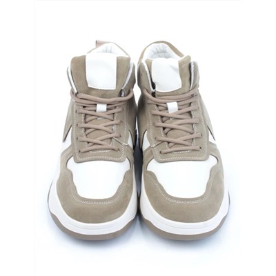 05-P83-2Z WHITE/BROWN Кроссовки женские зимние (натуральная и искусственная кожа, шерсть)