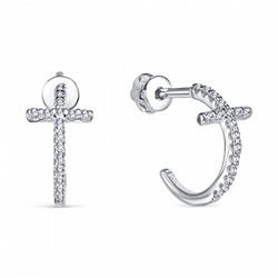 Серьги с фианитом родированные серебро 925*