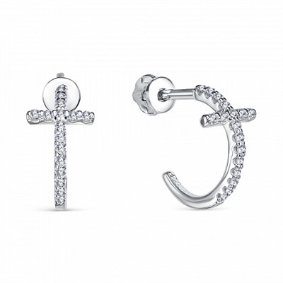 Серьги с фианитом родированные серебро 925*