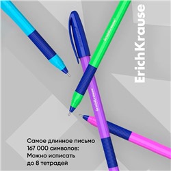 Набор ручек шариковых 4 штуки, ErichKrause U-109 Neon Stick&Grip, игольчатый узел 1.0 мм, чернила синие, супермягкое письмо, резиновый держатель, корпус неоновый, МИКС