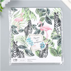 Бумага для скрапбукинга двусторонняя «Попугаи, фламинго и зебры», плотность 180 г, 15.5×17 см