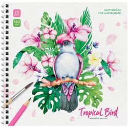Скетчбук для акварели 20л., 190*190 ArtSpace "Tropical Bird", на гребне, 180г/м2