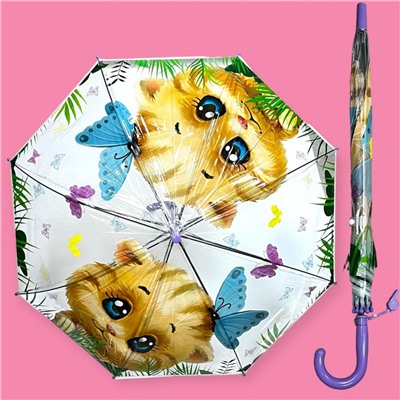 Зонт-трость детский прозрачный с рисунком полуавтомат Арт 2007/4