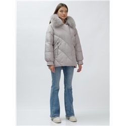 Полупальто женское зимние с мехом песец люкс класса серого цвета 6227Sr