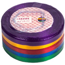 Набор лент декоративных атласных "deVENTE" 6ммx23м 5шт яркое ассорти 9040301/Китай