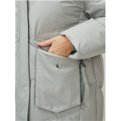 Пальто летучая мышь женское с капюшоном зимнее зеленого цвета 9618Z