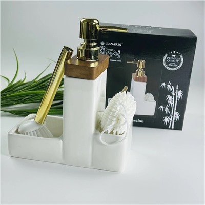 235-035 Набор кухонный диспенсер губка и щетка TROPICAL в под.уп.(х12)Фарфор