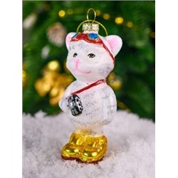 Елочная игрушка стеклянная декорированная "Котик"