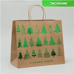 Пакет подарочный новогодний крафтовый Forest, 32 х 28 х 15 см, Новый год