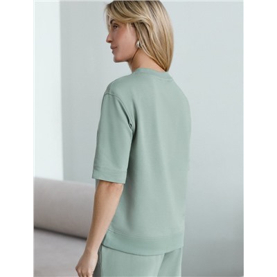 Футболка свободная с принтом из футера двухнитки с эластаном