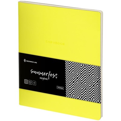 Тетрадь 48л. А5, клетка, ЛАЙТ, кожзам, Greenwich Line "Summerfest", неон. желтый, тон. блок