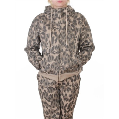 869-3 BEIGE/LEOPARD Костюм спортивный зимний женский (95% хлопок, 5% полиэстер)