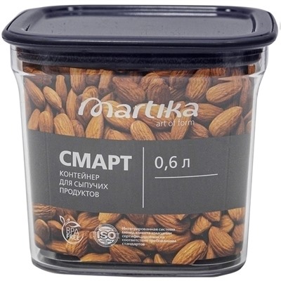 Контейнер для сыпучих продуктов 0,6л "Смарт" чернильно-серый С413ЧСЕР