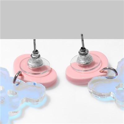 Серьги акриловые «Мишки» с сердцем, цветные в серебре