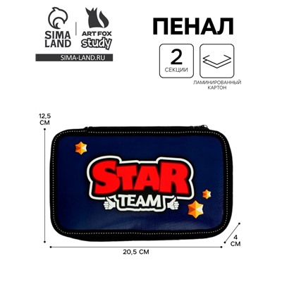 Пенал 2 секции, 125 х 205 х 40 мм, Calligrata 30П26/2 Stars team, ламинированный картон