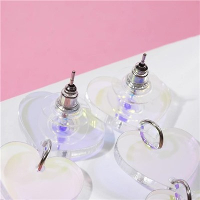 Серьги акриловые «Сияние» ряд сердечек, цвет голубой