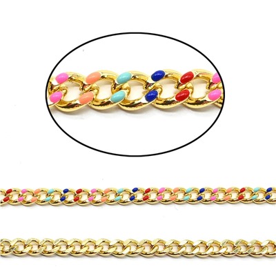 Цепочка для украшений, звено 6*8мм с эмалью, цв.золотистый, цветной, 50см