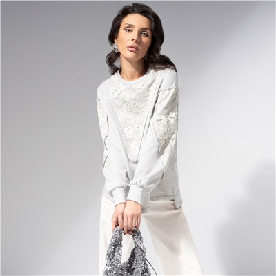 Свитшот комбинированный с кружевом, Границы нежности (серый)