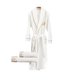 Подарочный Набор Халат + Полотенце + Тапочки (XXL) Ahsen Krem Bay Bornoz Seti - XXlarge-EcoCotton