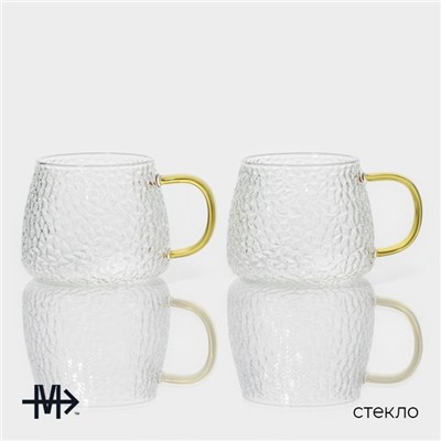Кружки Magistro «Сара», набор 2 шт., 400 мл, 12×9×8 см, стекло, стеклянное сито, стекло, прозрачная