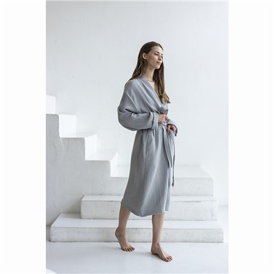 Халат из многослойного муслина серого цвета из коллекции Essential, размер M