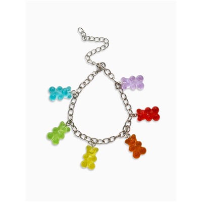 Браслет «Мармеладные мишки», цветной в серебре, 17 см