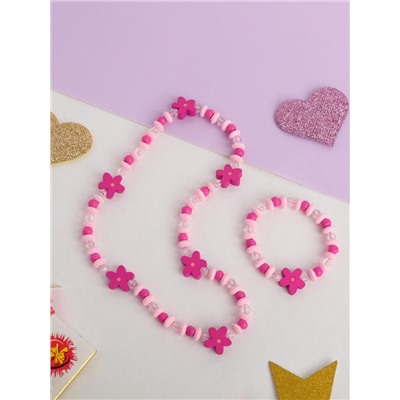 Набор детских украшений Выбражулька «Цветочки», 2 предмета: бусы, браслет d=6 см розовый
