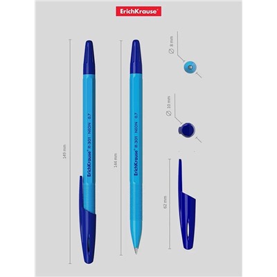 Ручка шариковая ErichKrause R-301 Neon Stick, узел 0.7 мм, чернила синие, длина письма 2000 метров, МИКС