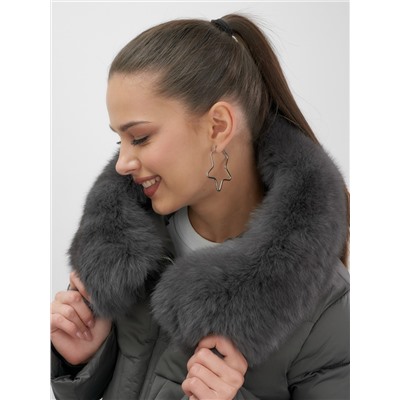 Пальто зимнее утепленное с мехом и капюшоном тренд темно-зеленого цвета 7630TZ