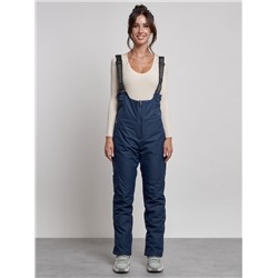 Полукомбинезон с высокой посадкой женский зимний темно-синего цвета 7605TS