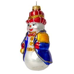 Елочная игрушка стеклянная декорированная "Снеговик в пальто"