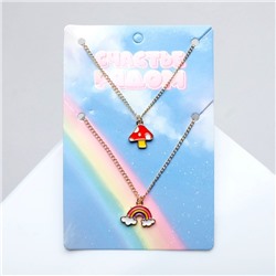 Кулоны парные «Гриб и Радуга», 2 шт., разноцветный в золоте, 40 см