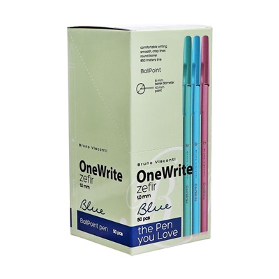 Ручка шариковая BrunoVisconti OneWrite Zefir, 1.0мм, стерж/син МИКС