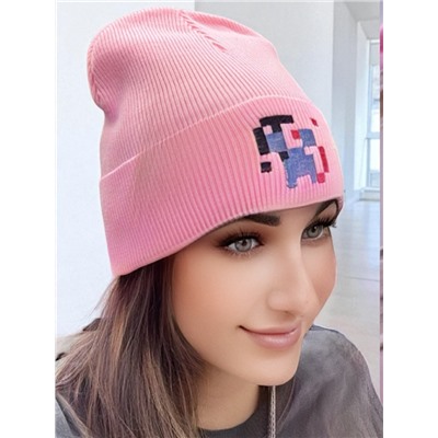 Теплая женская шапка плотной вязки с отворотом арт 1