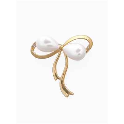 Брошь «Бантик» с жемчужинками, цвет белый в золоте