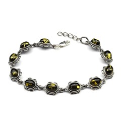 Браслет с янтарем С925 овальчик 10*18мм цв.зеленый, 19,5см, 11,1г