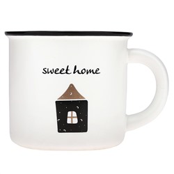 Кружка фарфоровая "Черно-белое кино" "Sweet home" 400мл, д9,8см h8,7см, матовая глазурь, с деколью, отводка, цвет - белый, д/горла 9,4см, д/основания 7см, в подарочной коробке (Китай)