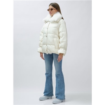 Куртка женская зимняя с мехом енот премиум класса светло-бежевого цвета 3171SB