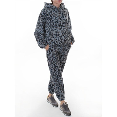 003 LT. BLUE/LEOPARD Костюм спортивный зимний женский (95% хлопок, 5% полиэстер)