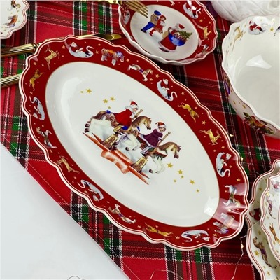 305-173 Набор из 2 овальных блюд 35,5х23,5х3,5см НОВЫЙ ГОД в под.уп.(х12)Фарфор