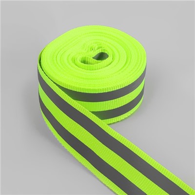 Светоотражающая лента-стропа, 20 мм, 5±1 м, 2 полосы, салатовая