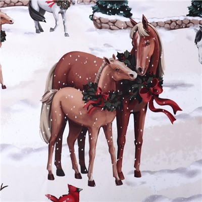 Комплект штор для кухни с подхватами «Нorse family» 145×180 см - 2 штуки, габардин
