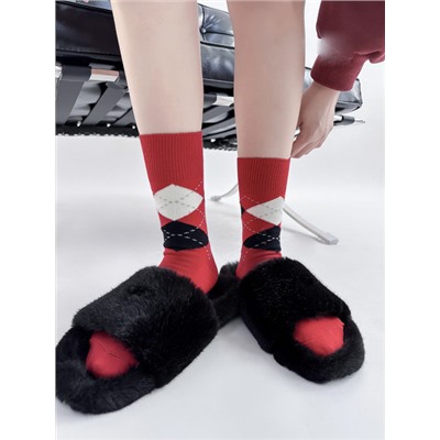 Retro cotton demi-season brand Japanese knee socks, mid-length