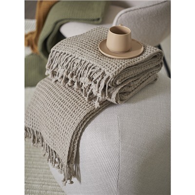 Плед из шерсти бежево-серого цвета из коллекции Essential, 130х180 см