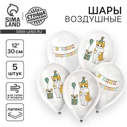 Воздушный шар латексный 12" «Праздничный котик», 5 шт.
