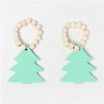 Набор новогодних колец для салфеток, 2 штуки «Ёлочка», зелёный, 6×7 см, дерево